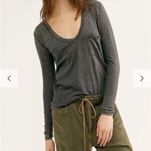 FREE PEOPLE - WE THE FREE - WASHED BLACK - BETTY LONG SLEEVE SLOUCHY TOP